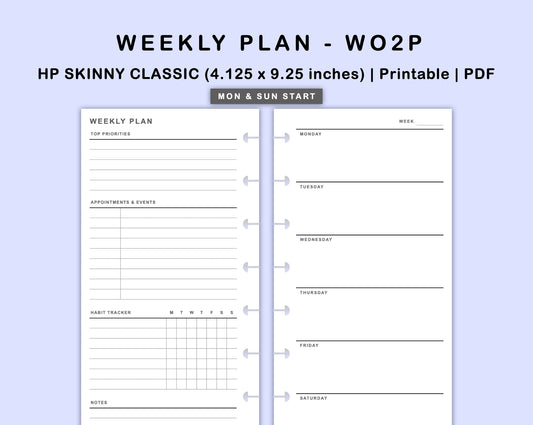 Skinny Classic HP Inserts - Weekly Plan - WO2P - with Habit Tracker