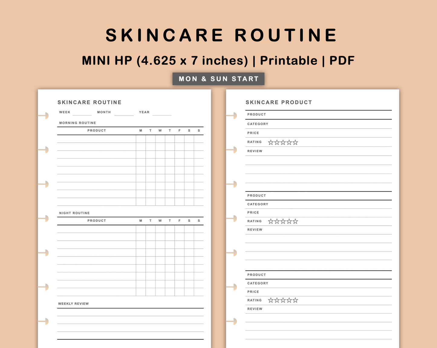 Mini Happy Planner Inserts - Skincare Routine