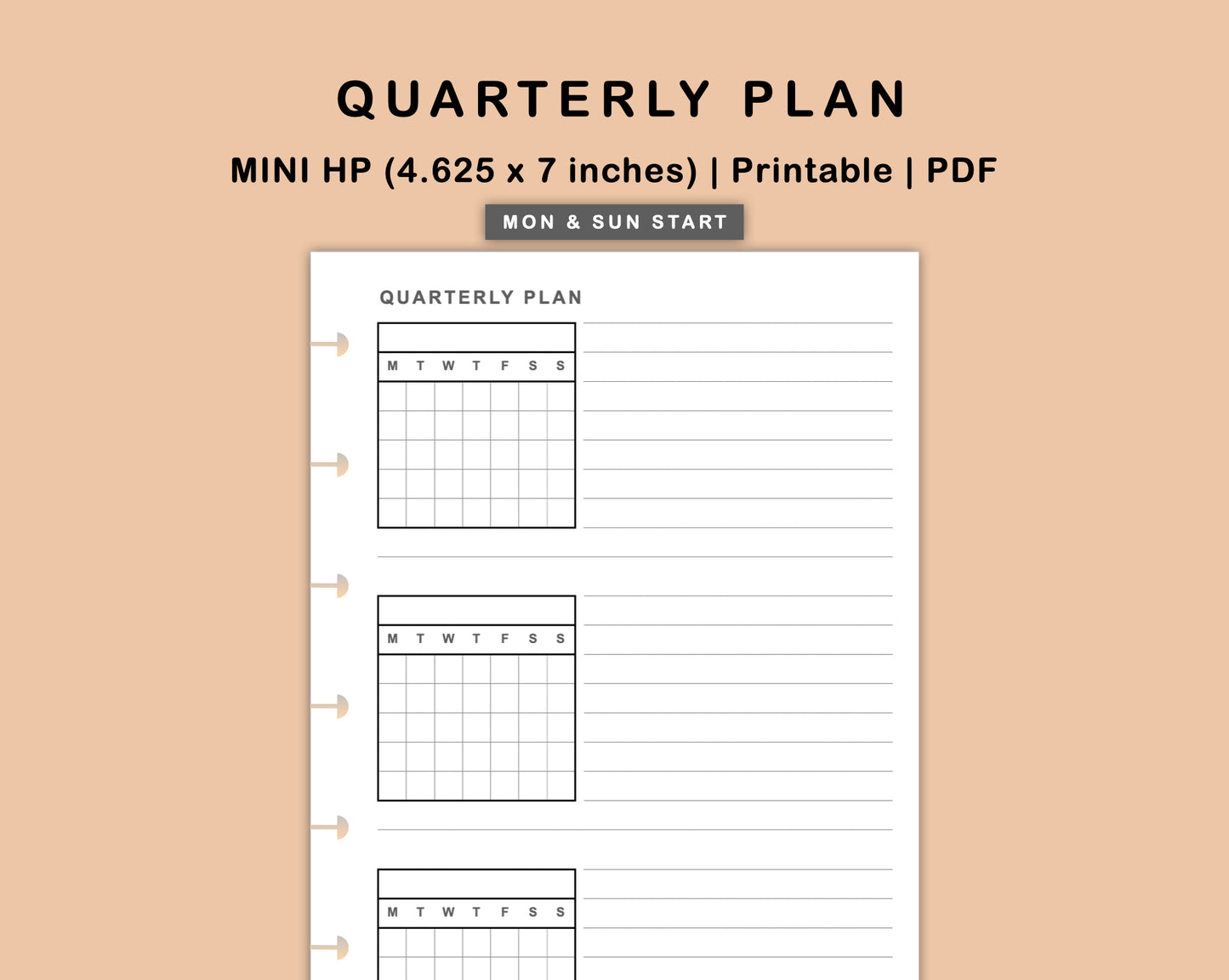 Mini Happy Planner Inserts - Quarterly Plan with Calendar