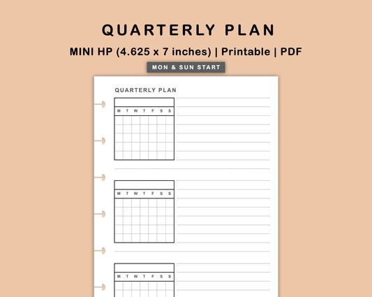 Mini Happy Planner Inserts - Quarterly Plan with Calendar