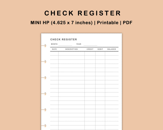 Mini Happy Planner Inserts - Check Register