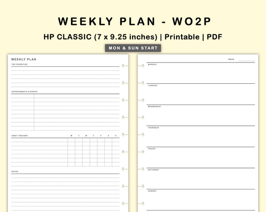 Classic HP Inserts - Weekly Plan - WO2P - with Habit Tracker