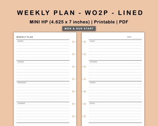 Mini Happy Planner Inserts - Weekly Plan - WO2P - Lined