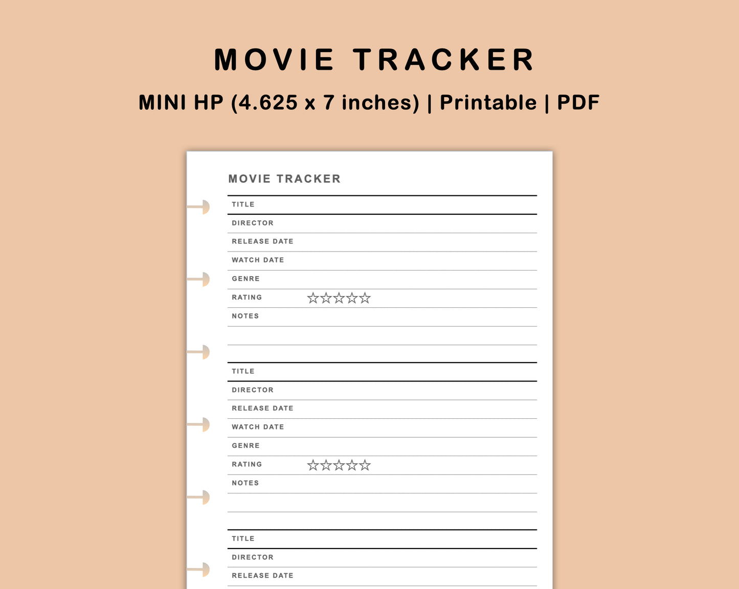 Mini Happy Planner Inserts - Movie Tracker