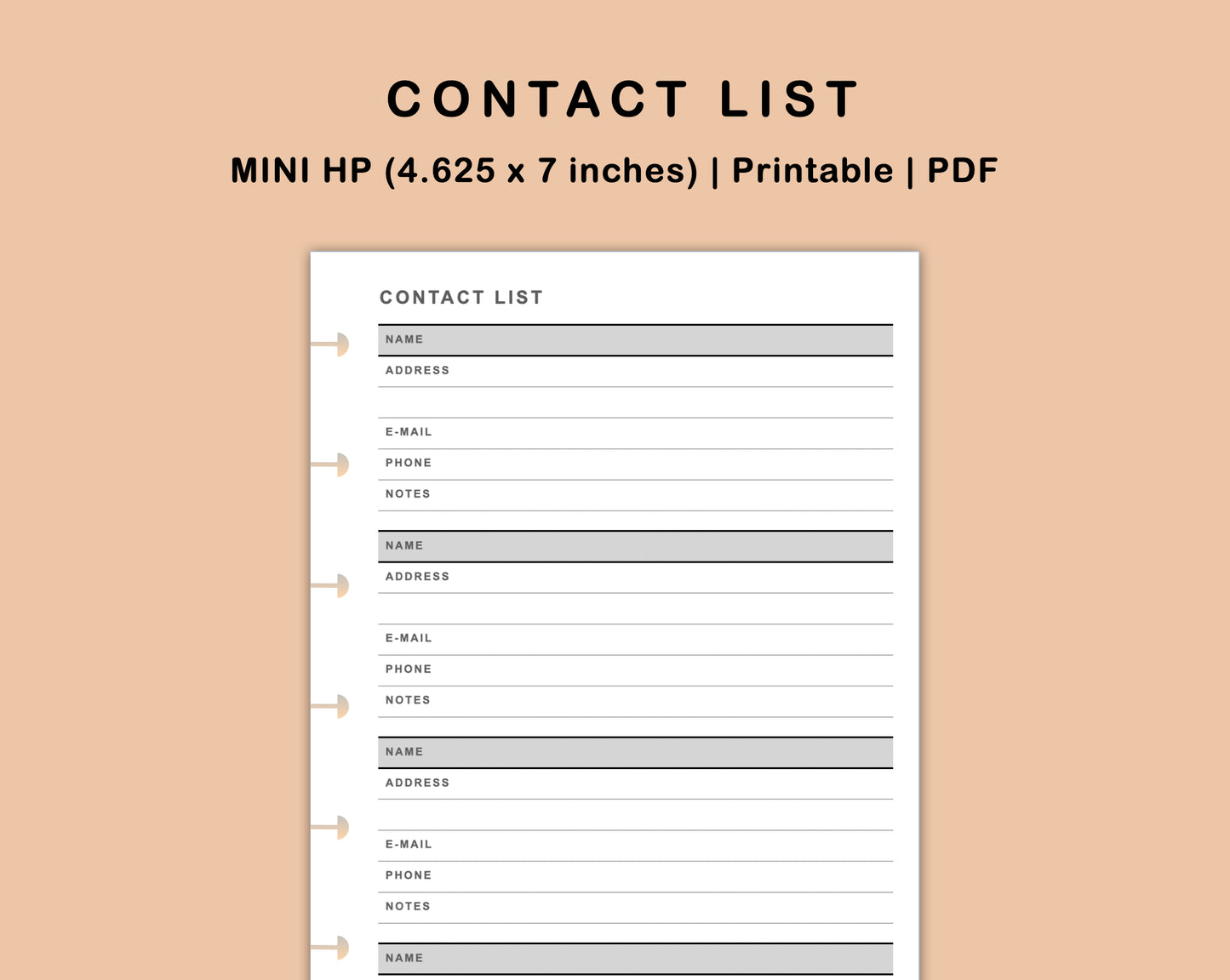 Mini Happy Planner Inserts - Contact List