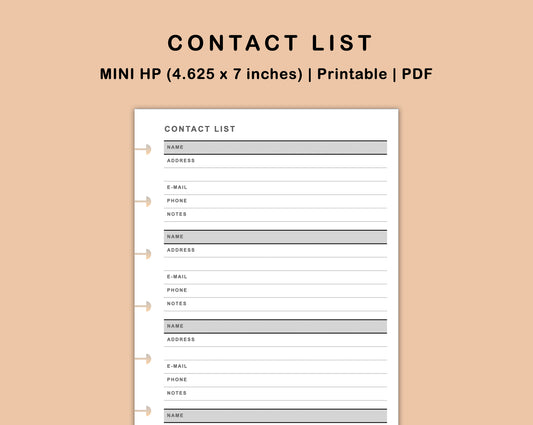 Mini Happy Planner Inserts - Contact List