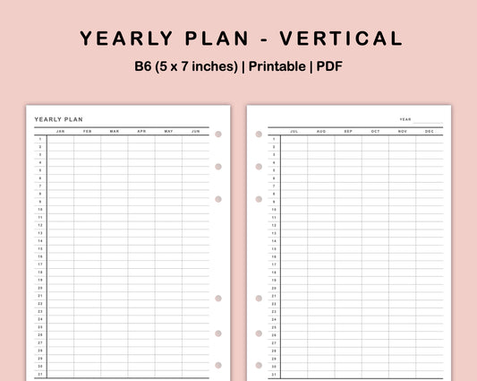 B6 Inserts - Yearly Plan - Vertical