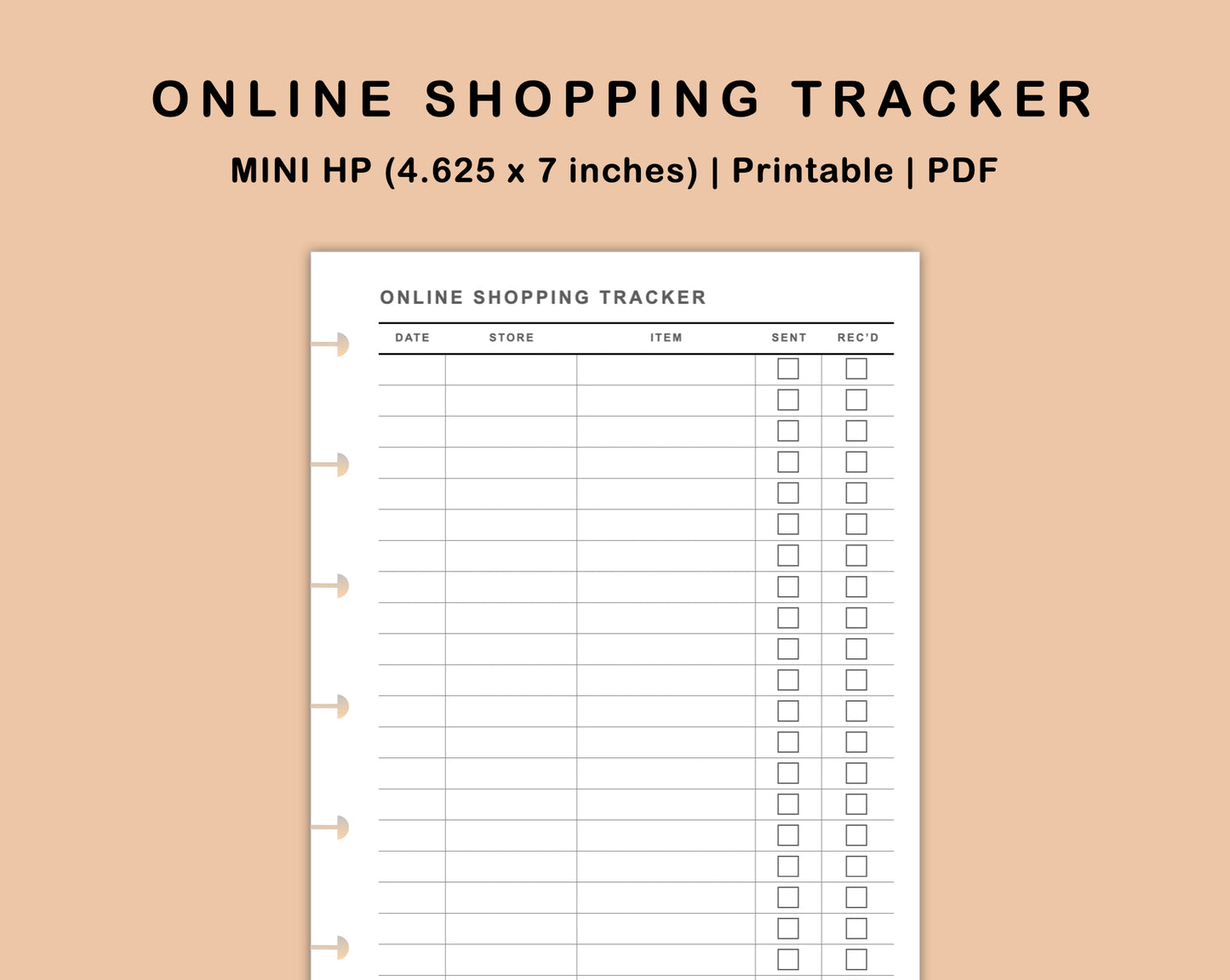 Mini Happy Planner Inserts - Online Shopping Tracker