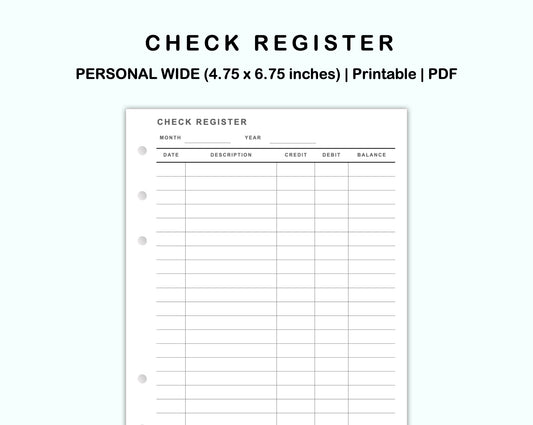 Personal Wide Inserts - Check Register