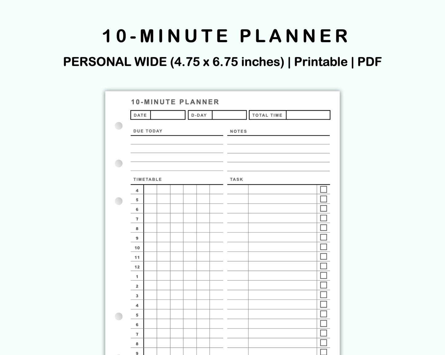 Personal Wide Inserts - 10 Minute Tracker