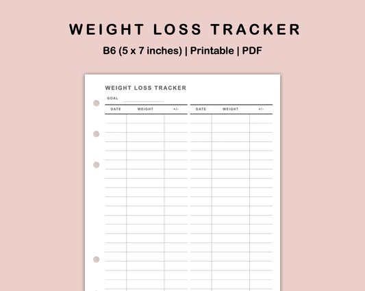 B6 Inserts - Weight Loss Tracker