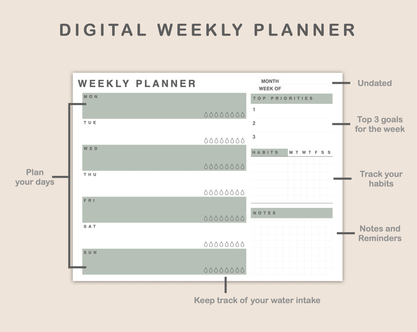 Weekly Planner, Habit - Landscape