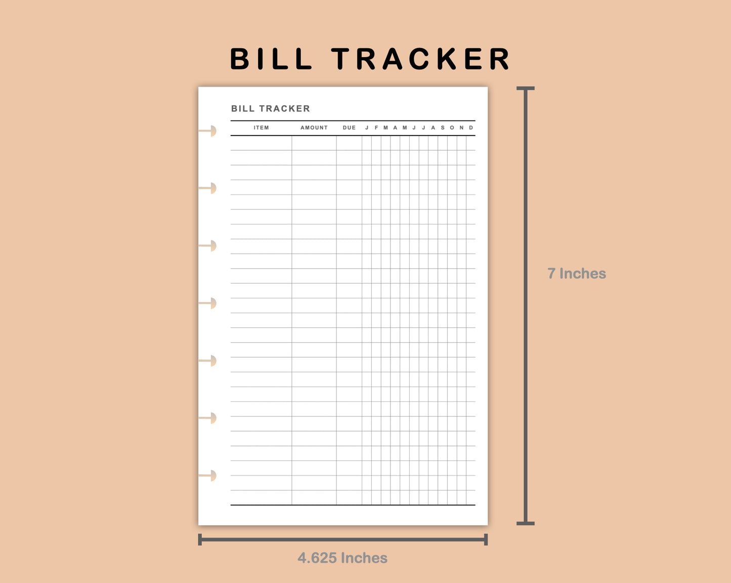 Mini Happy Planner Inserts - Bill Tracker