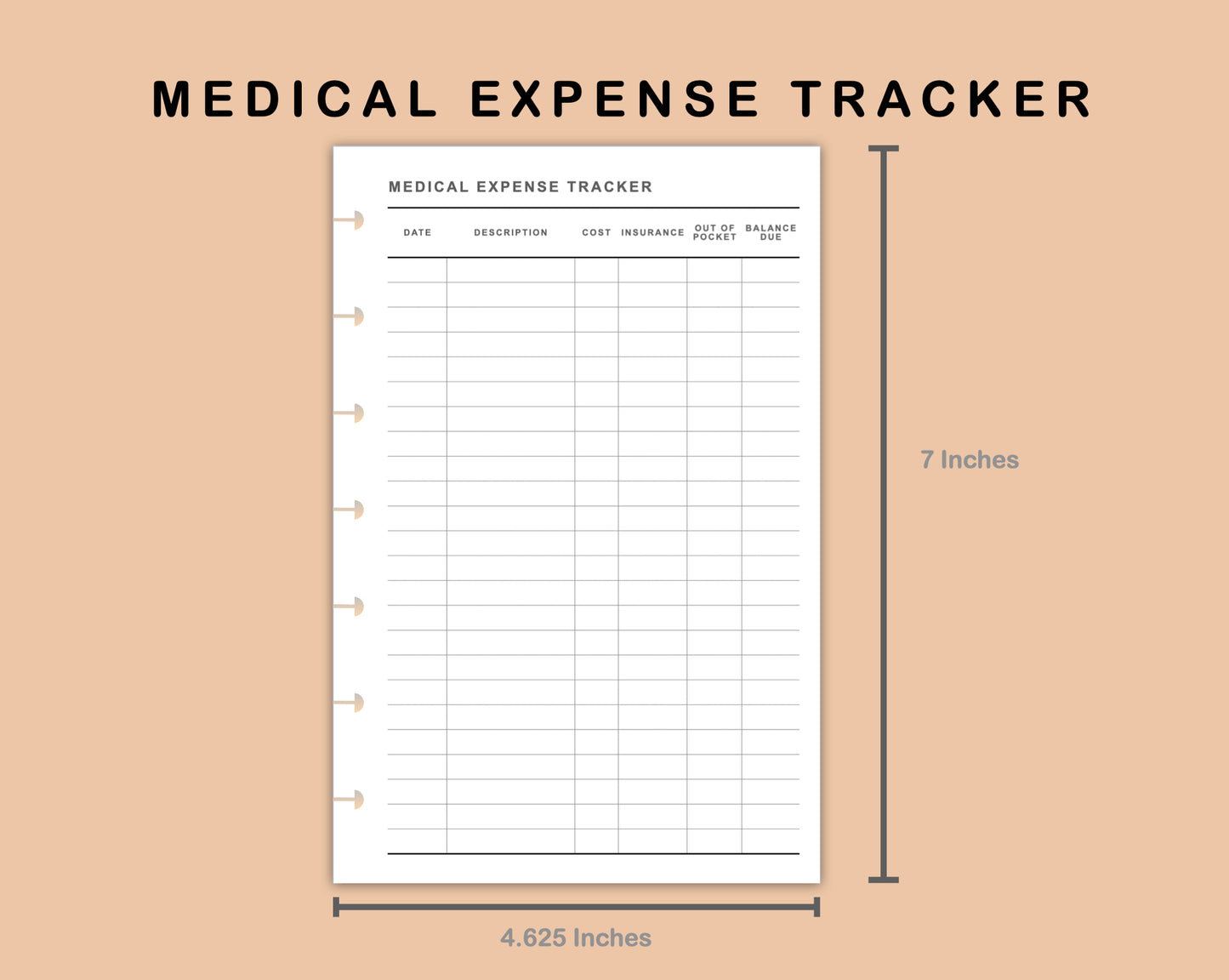 Mini Happy Planner Inserts - Medical Expense Tracker