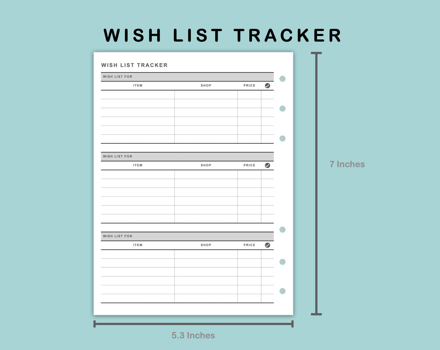 B6 Wide Inserts - Wish List Tracker by Wish List For