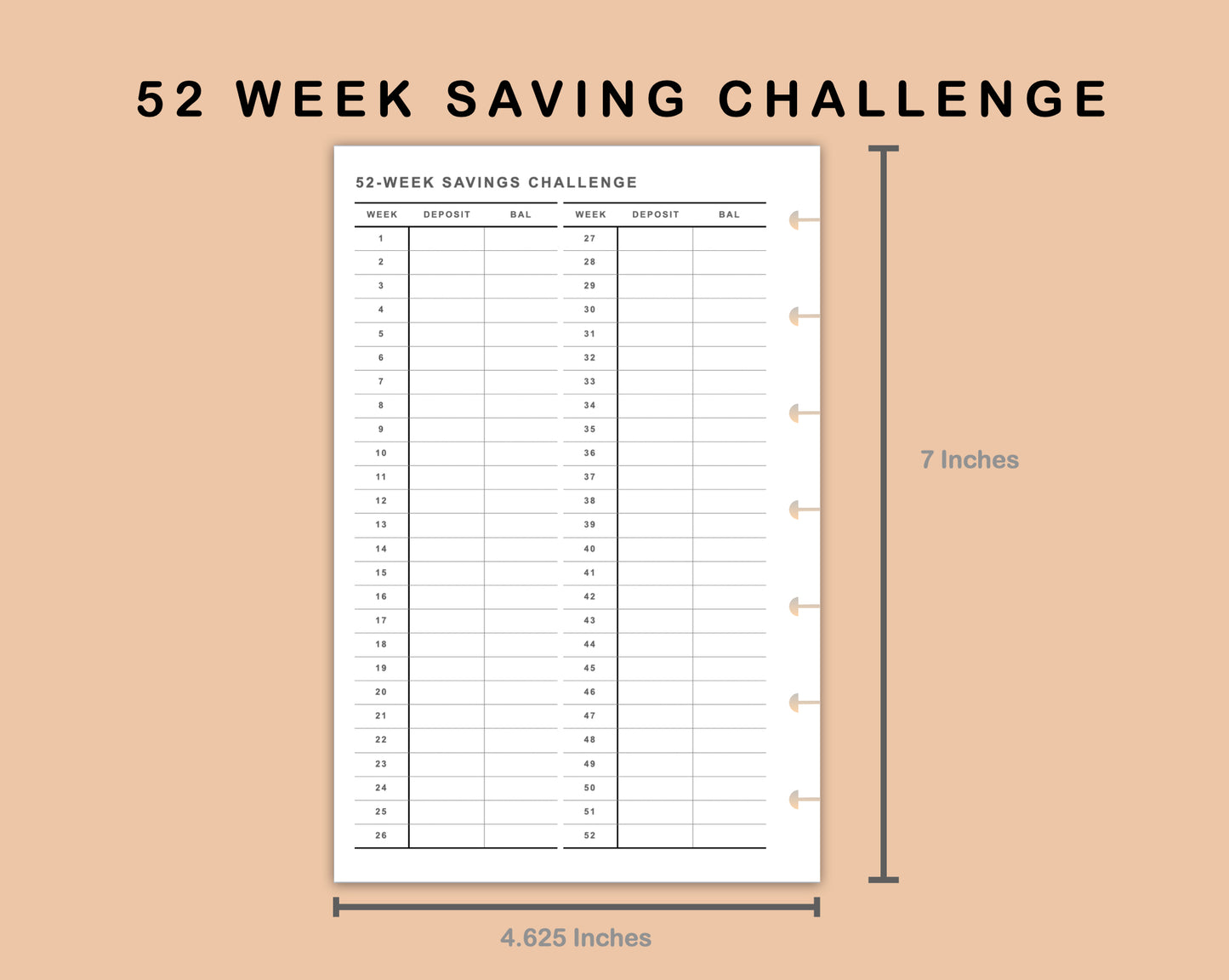 Mini Happy Planner Inserts - 52 Week Saving Challenge