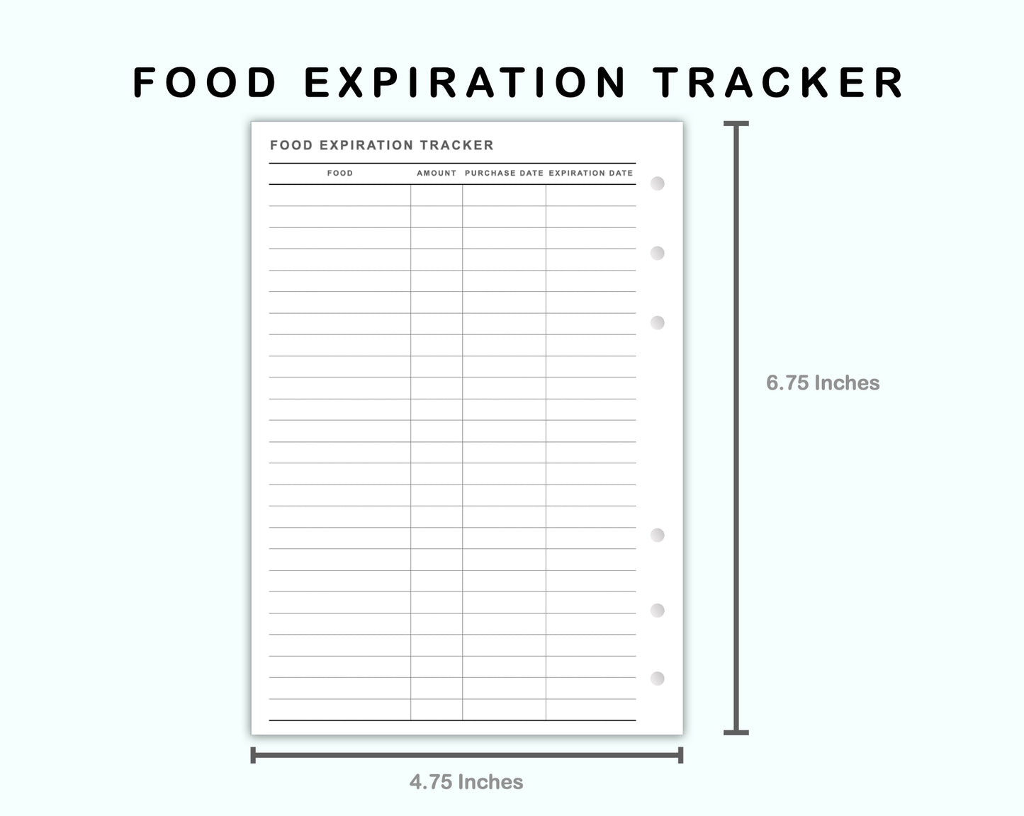 Personal Wide Inserts - Food Expiration Tracker