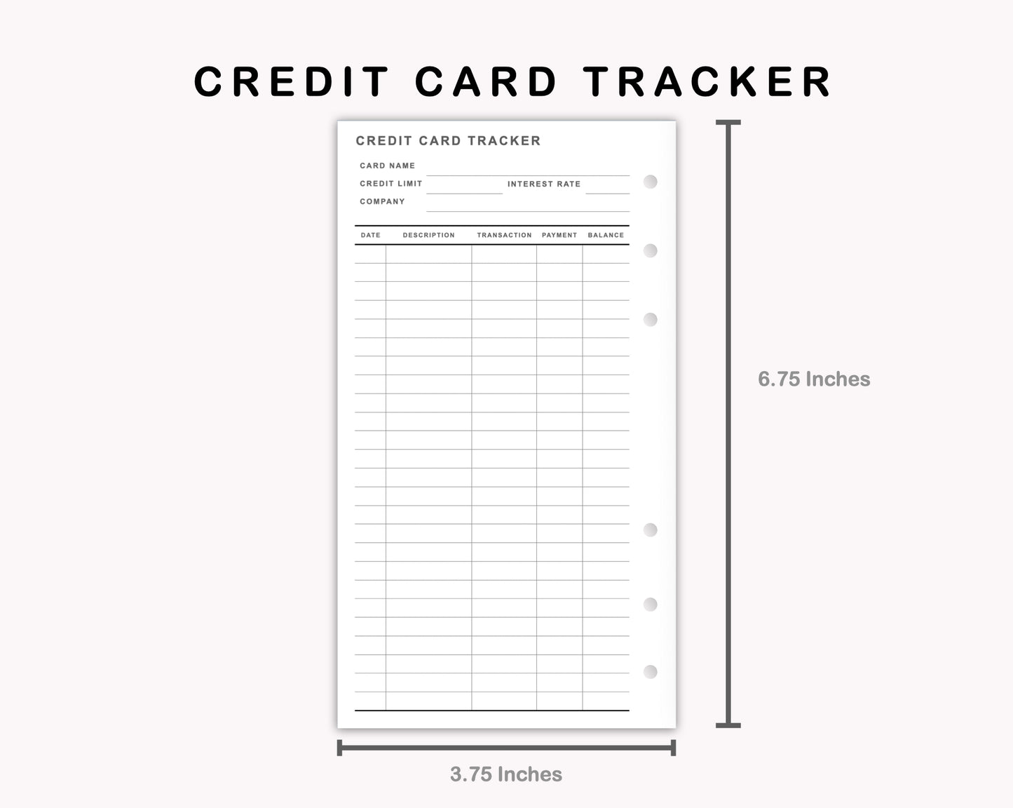 Personal Inserts - Credit Card Tracker