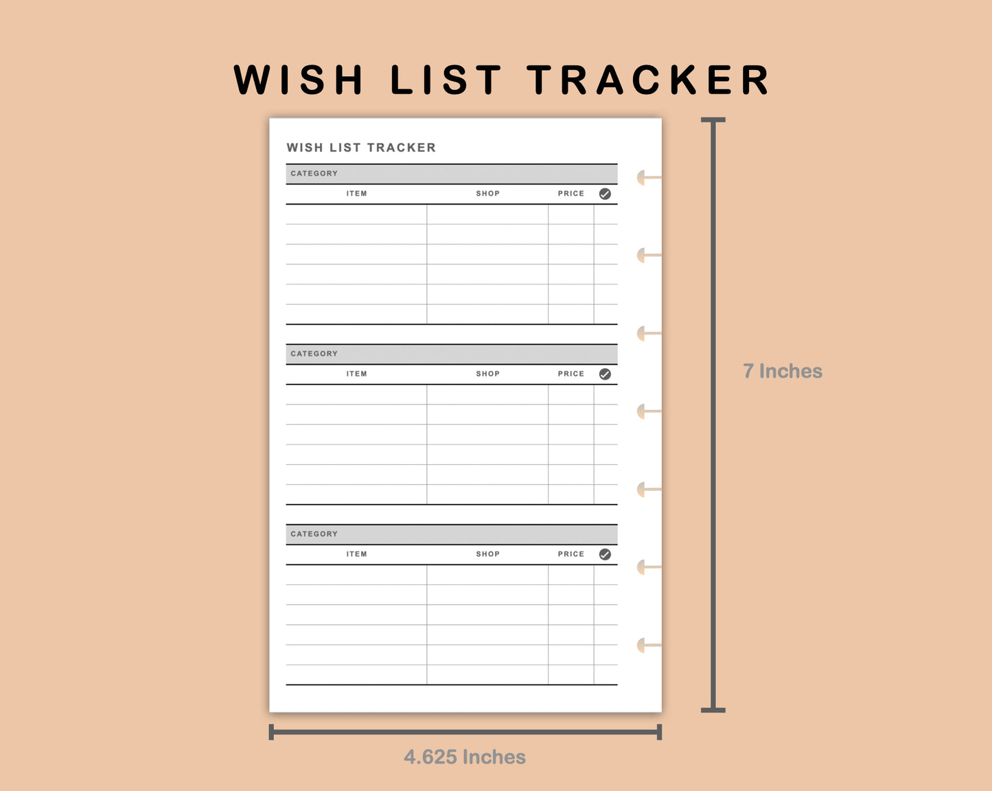 Mini Happy Planner Inserts - Wish List Tracker by Category