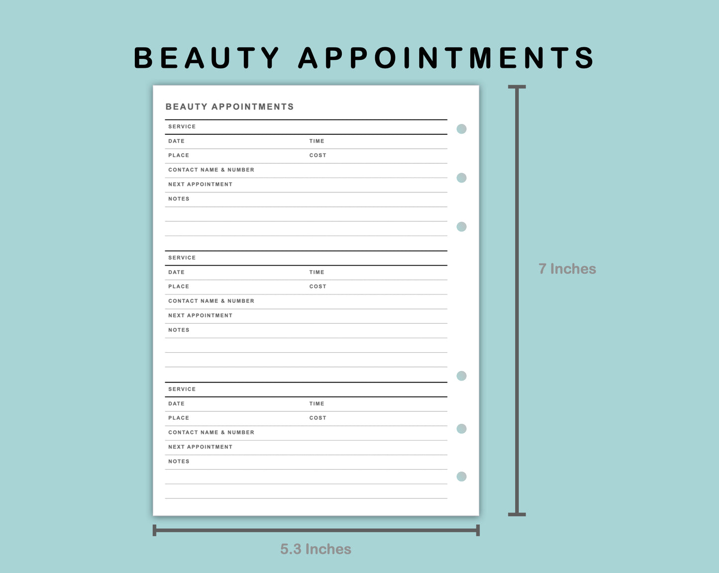 B6 Wide Inserts - Beauty Appointments