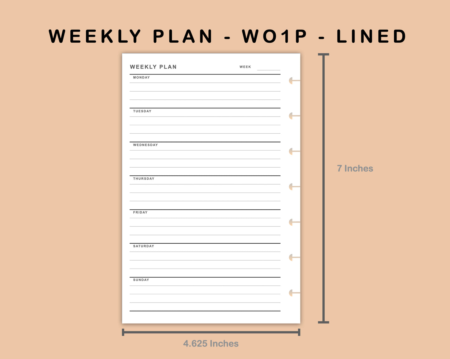 Mini Happy Planner Inserts - Weekly Plan - WO1P - Lined