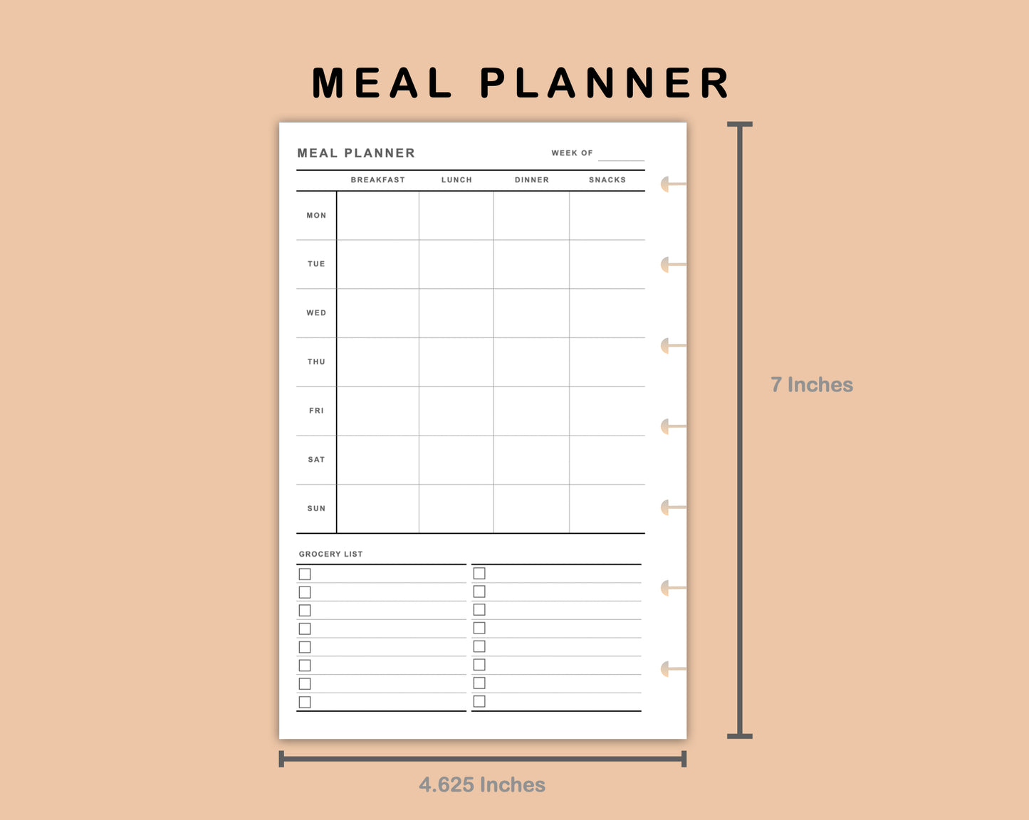 Mini Happy Planner Inserts - Meal Planner with Grocery List