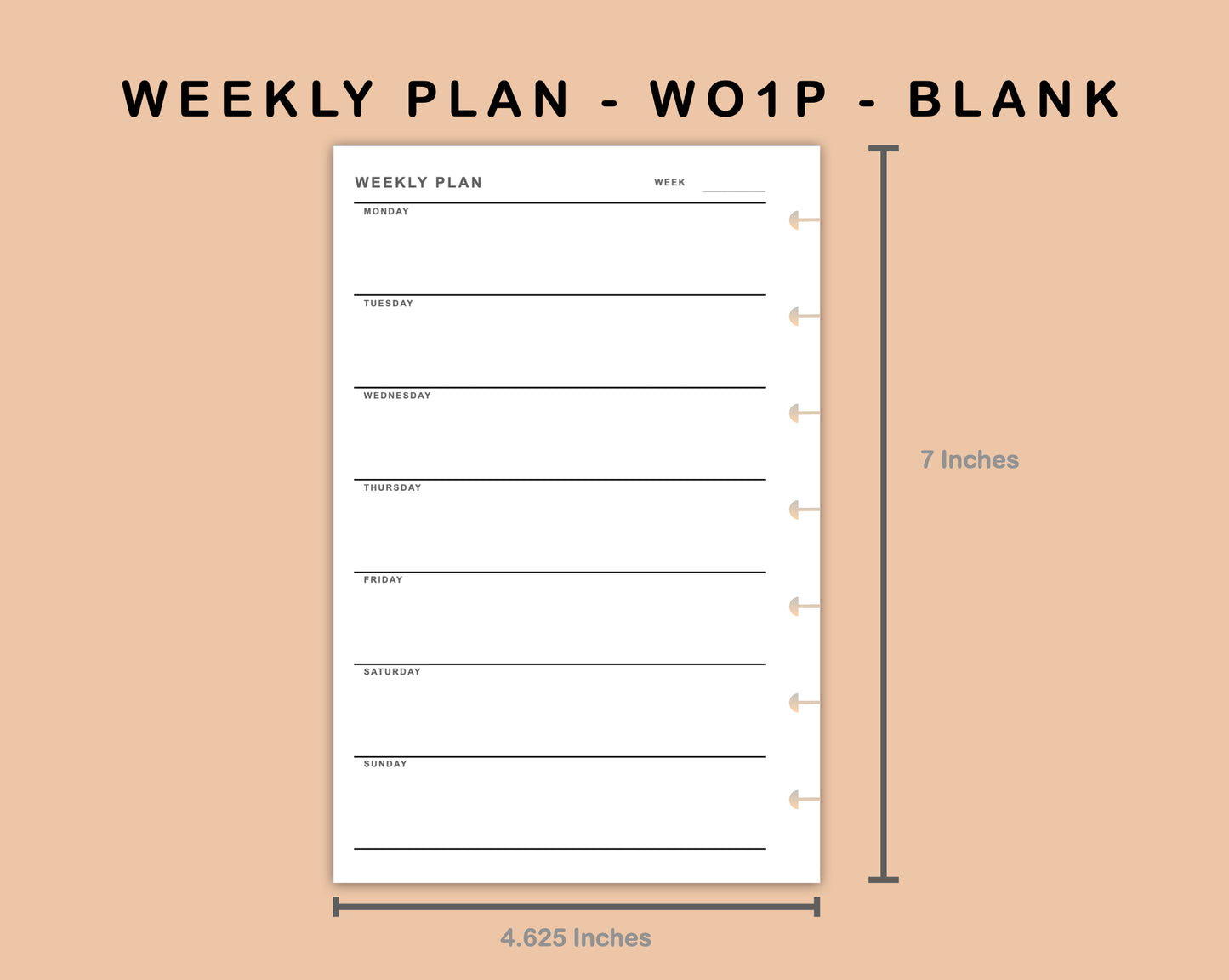 Mini Happy Planner Inserts - Weekly Plan - WO1P - Blank