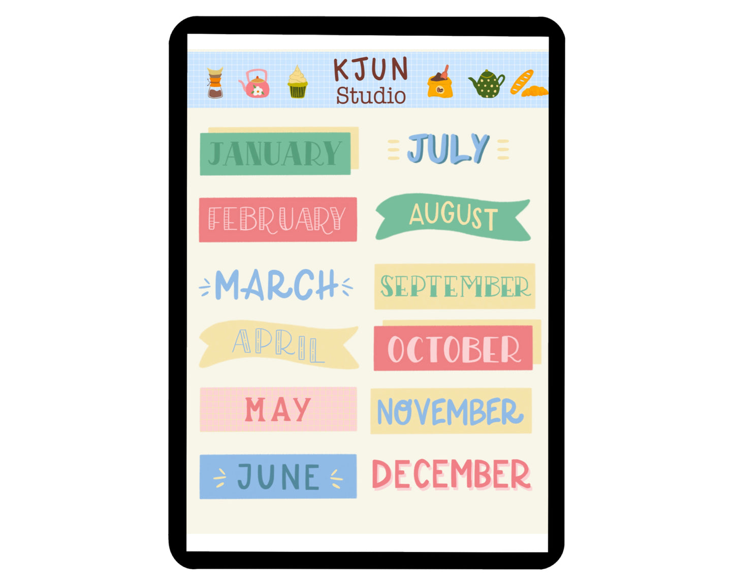 Monthly Names Digital Stickers Month Names Digital Stickers
