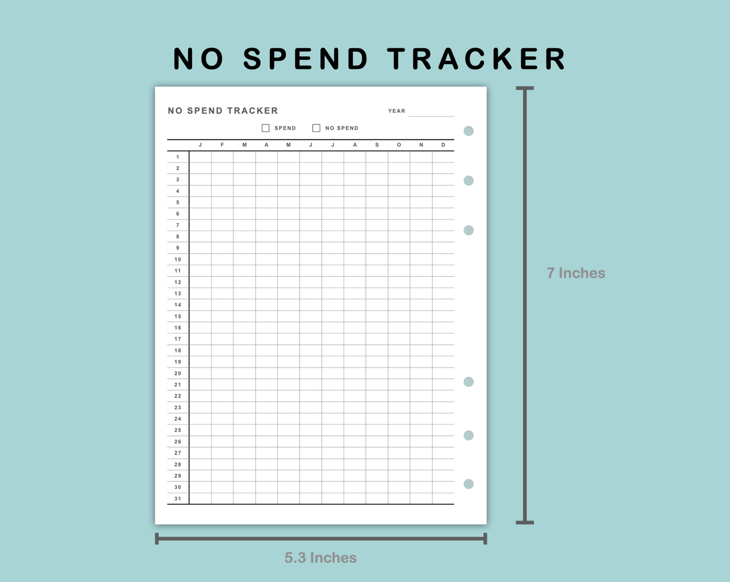 B6 Wide Inserts - No Spend Tracker