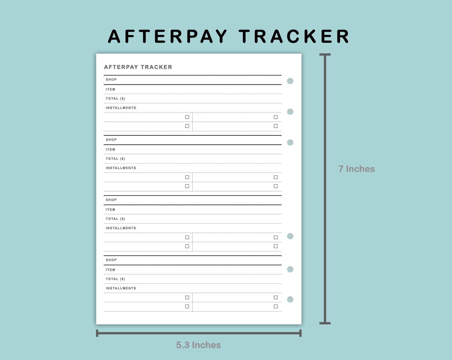 B6 Wide Inserts - Afterpay Tracker