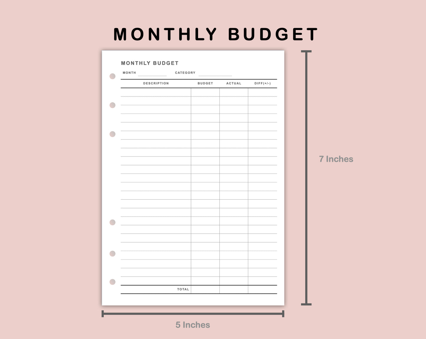 B6 Inserts - Monthly Budget