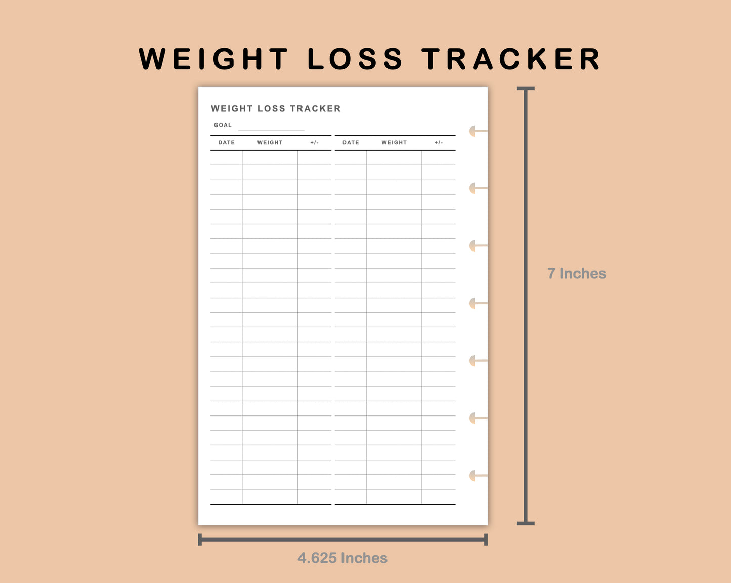 Mini Happy Planner Inserts - Weight Loss Tracker