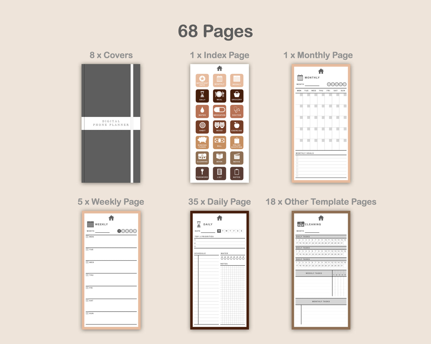 Digital Phone Planner - Brown Coffee