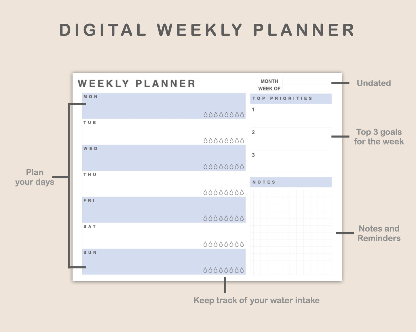 Weekly Planner, Priority - Landscape