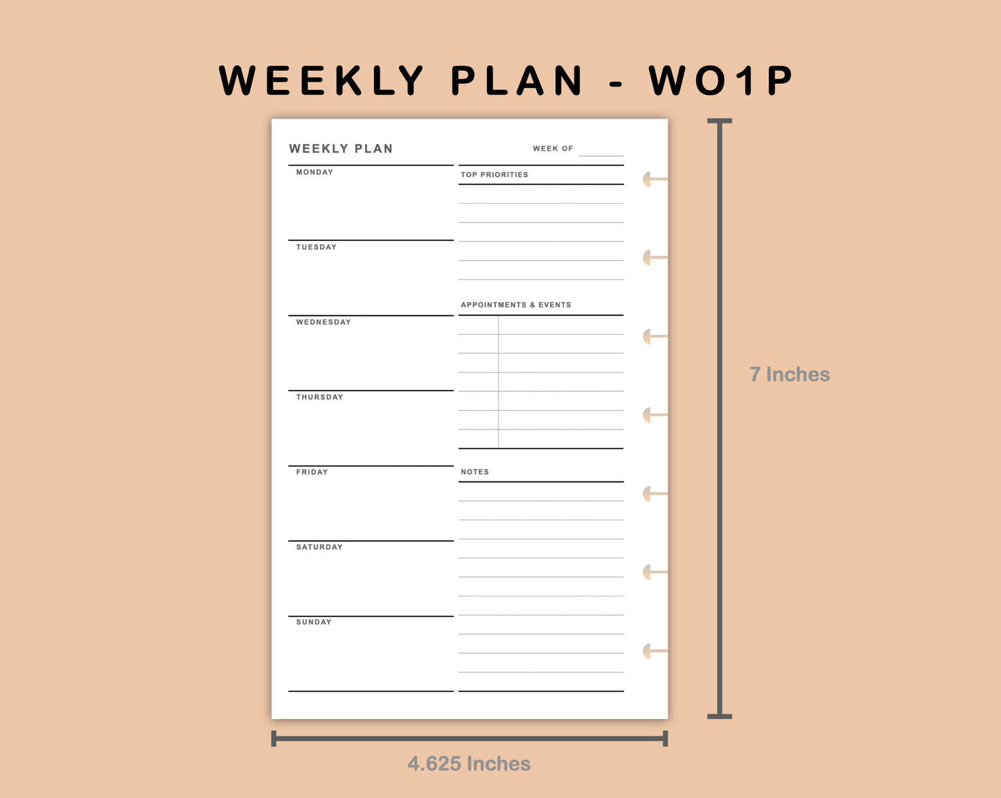 Mini Happy Planner Inserts - Weekly Plan - WO1P - with Top Priority