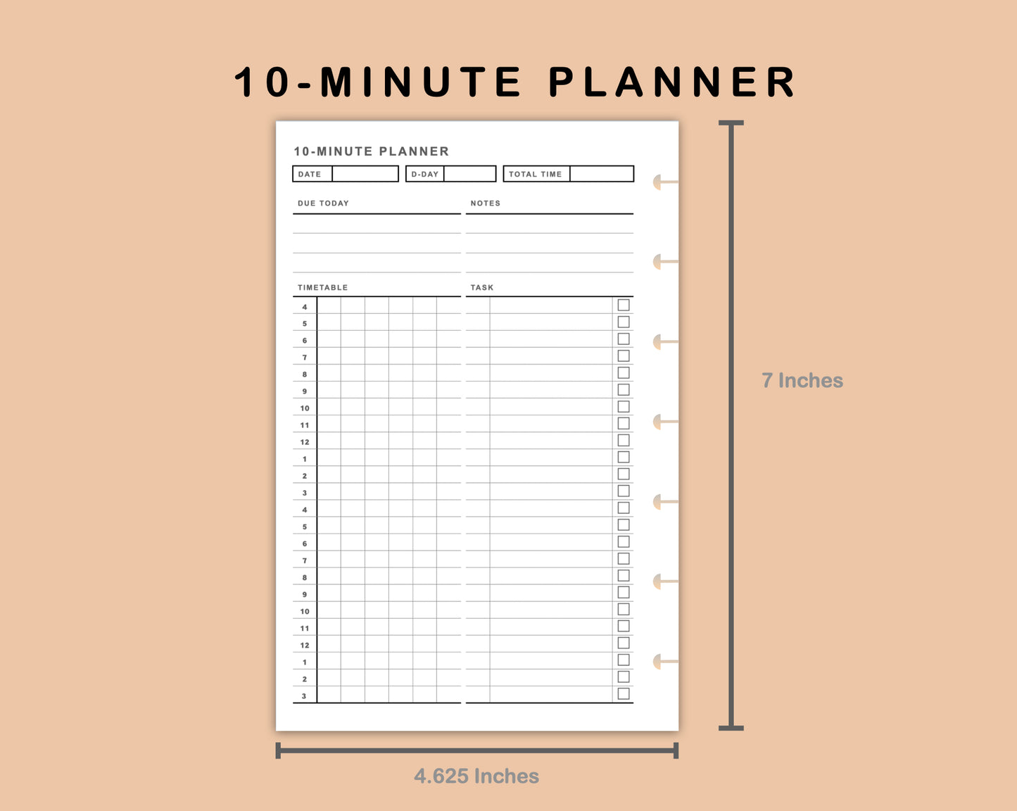 Mini Happy Planner Inserts - 10 Minute Tracker