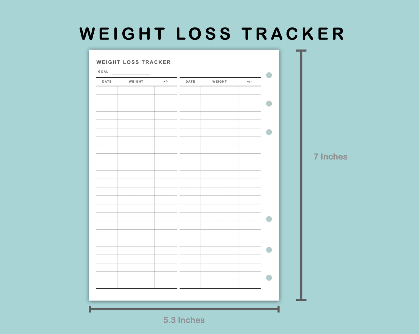 B6 Wide Inserts - Weight Loss Tracker