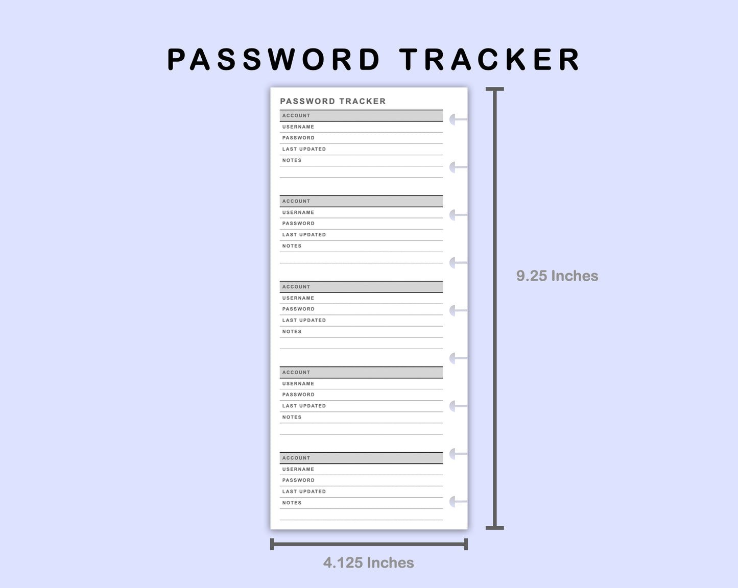 Skinny Classic HP Inserts - Password Tracker