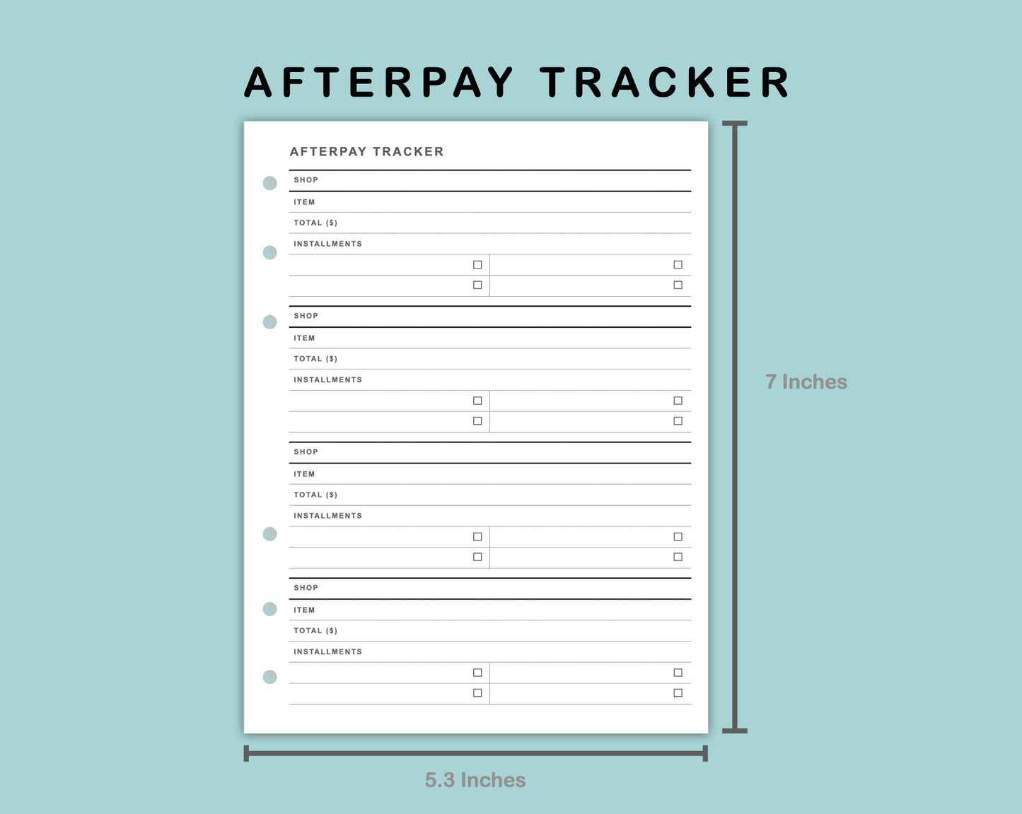 B6 Wide Inserts - Afterpay Tracker