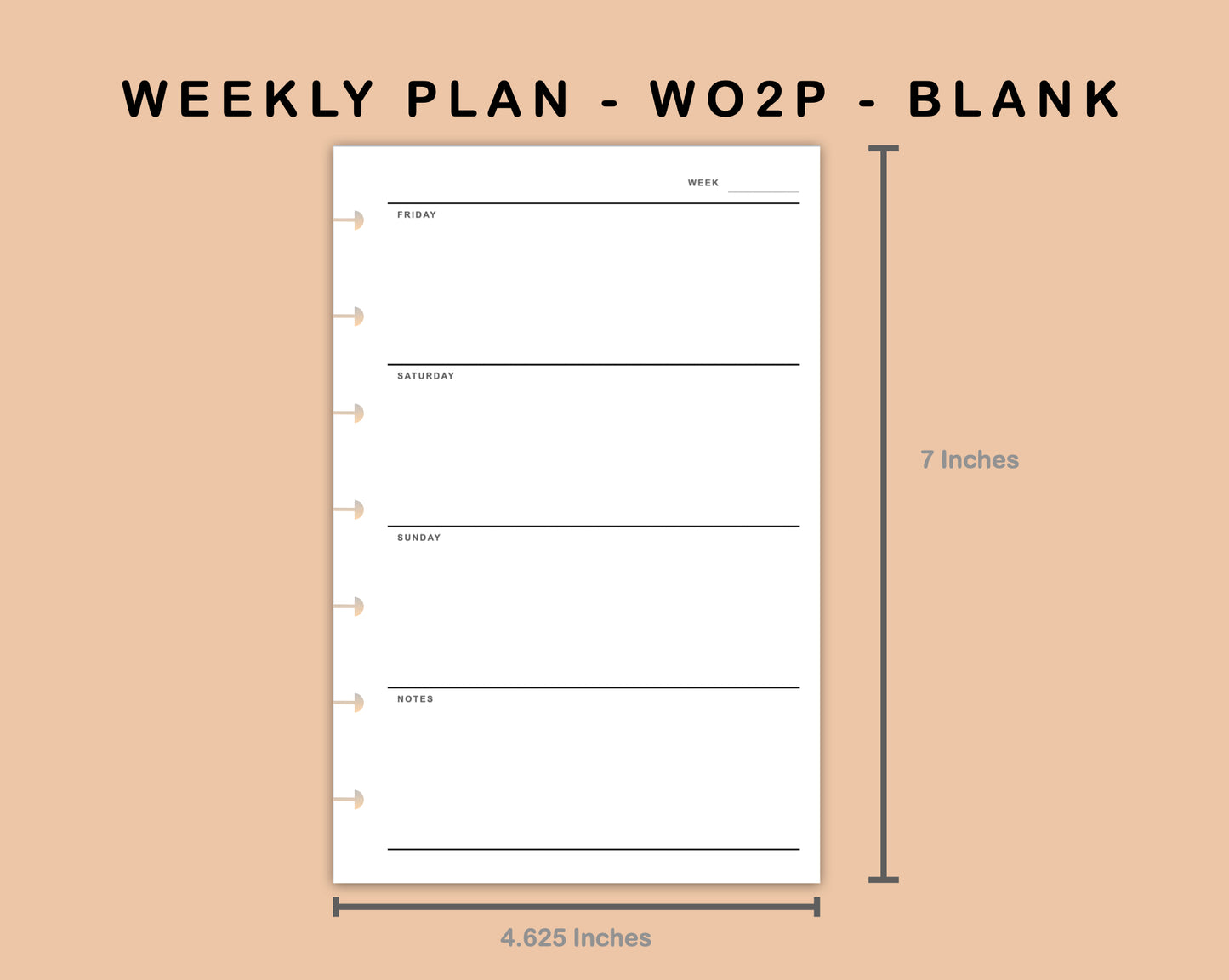 Mini Happy Planner Inserts - Weekly Plan - WO2P - Blank