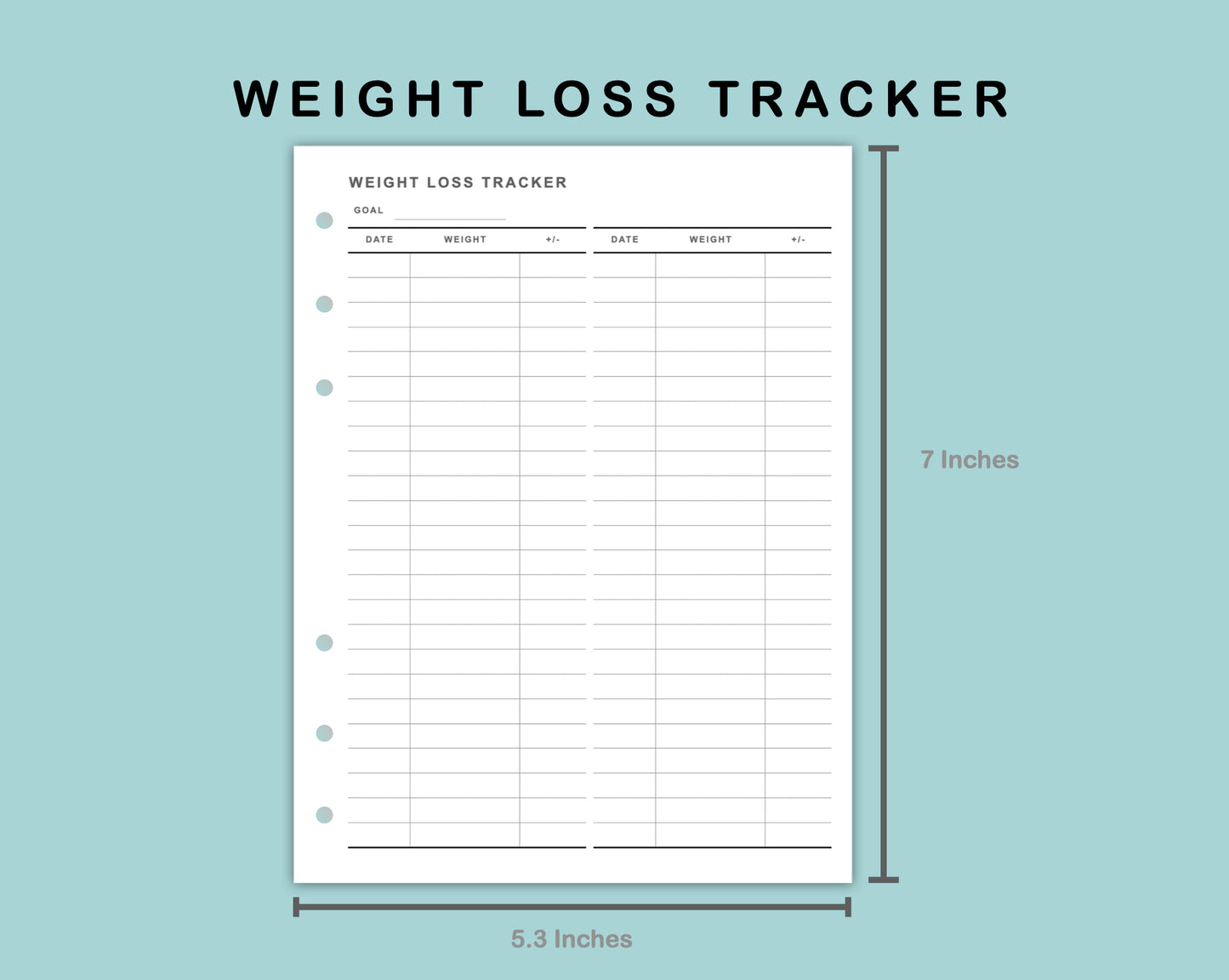 B6 Wide Inserts - Weight Loss Tracker