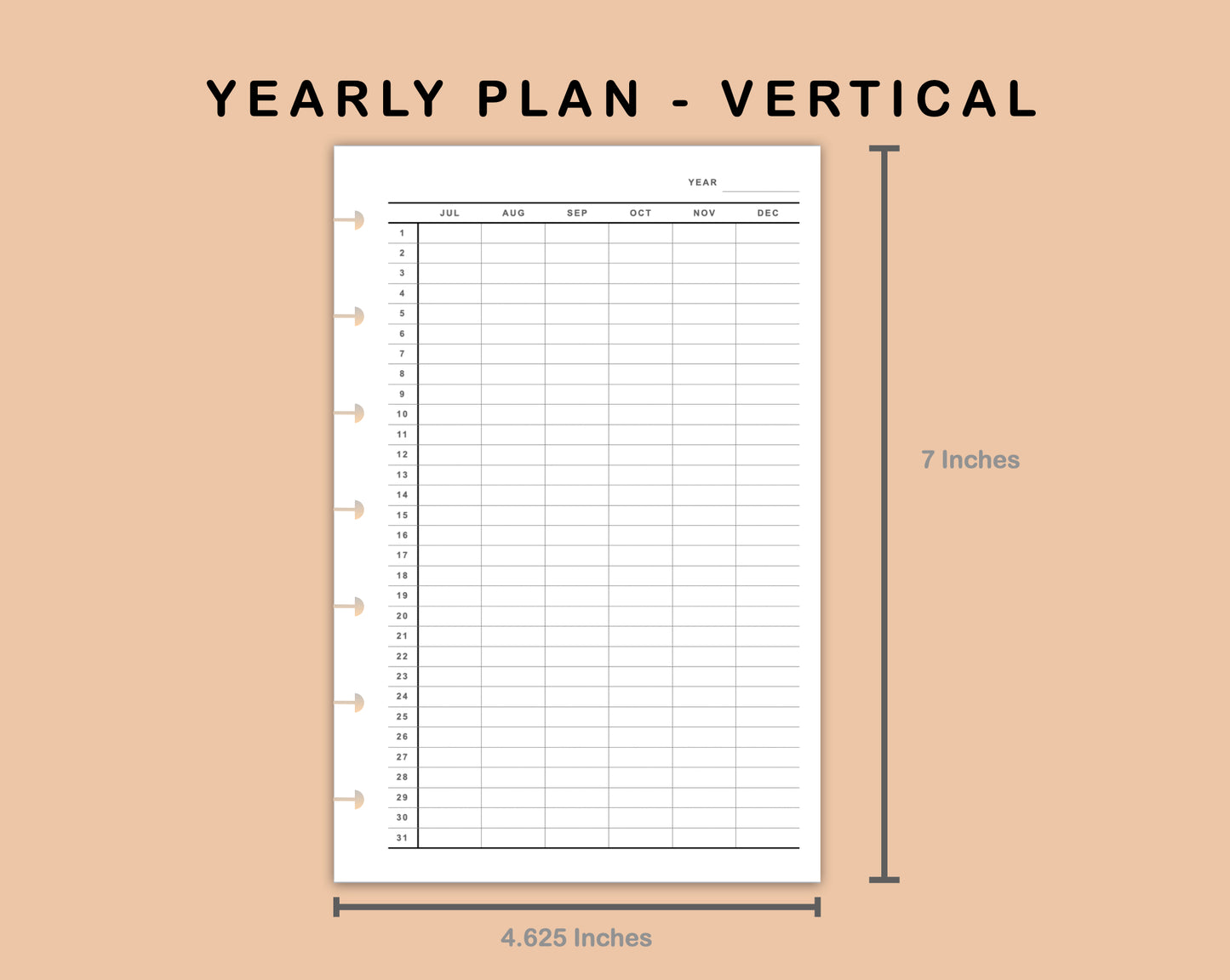 Mini Happy Planner Inserts - Yearly Plan - Vertical