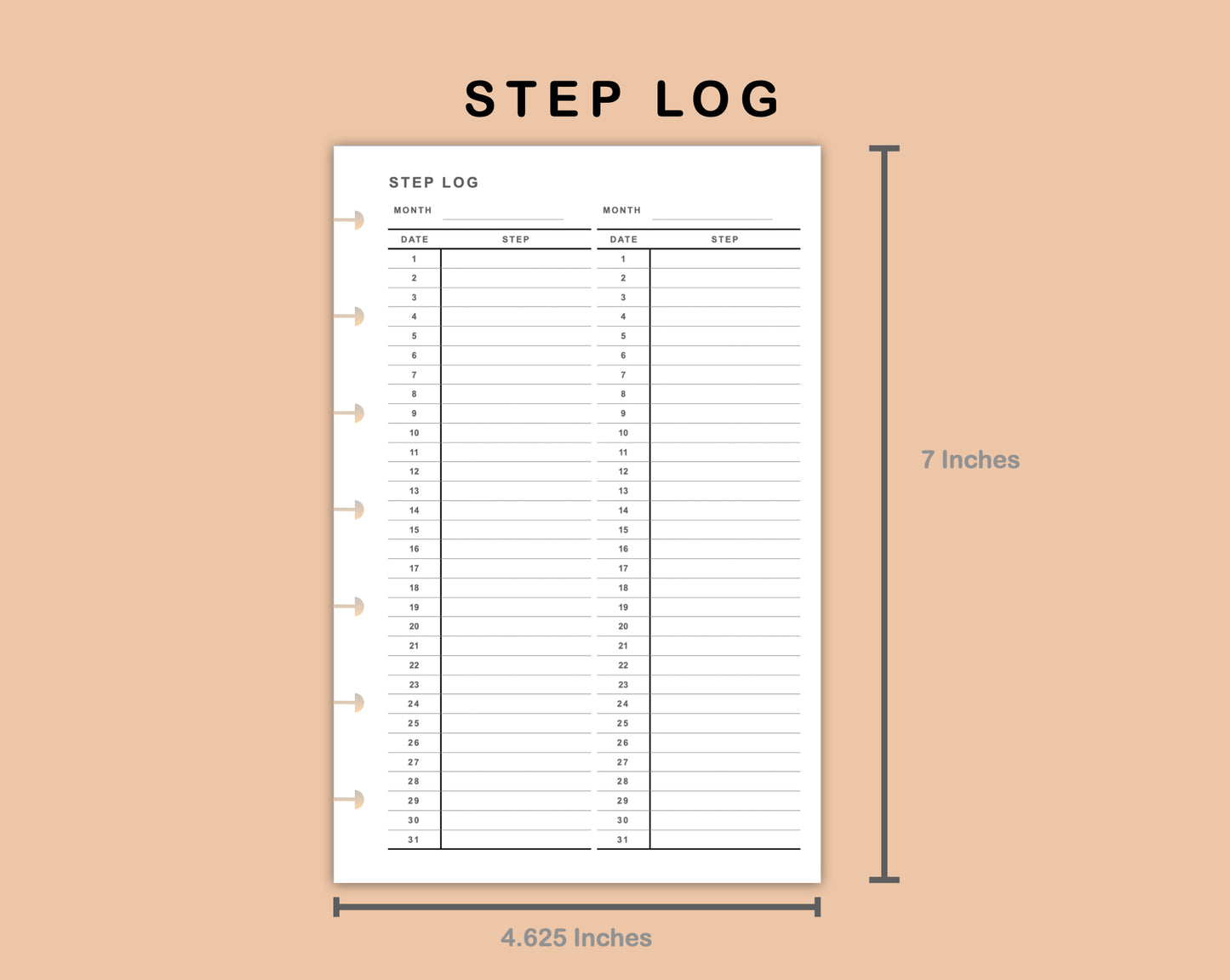 Mini Happy Planner Inserts - Step Log