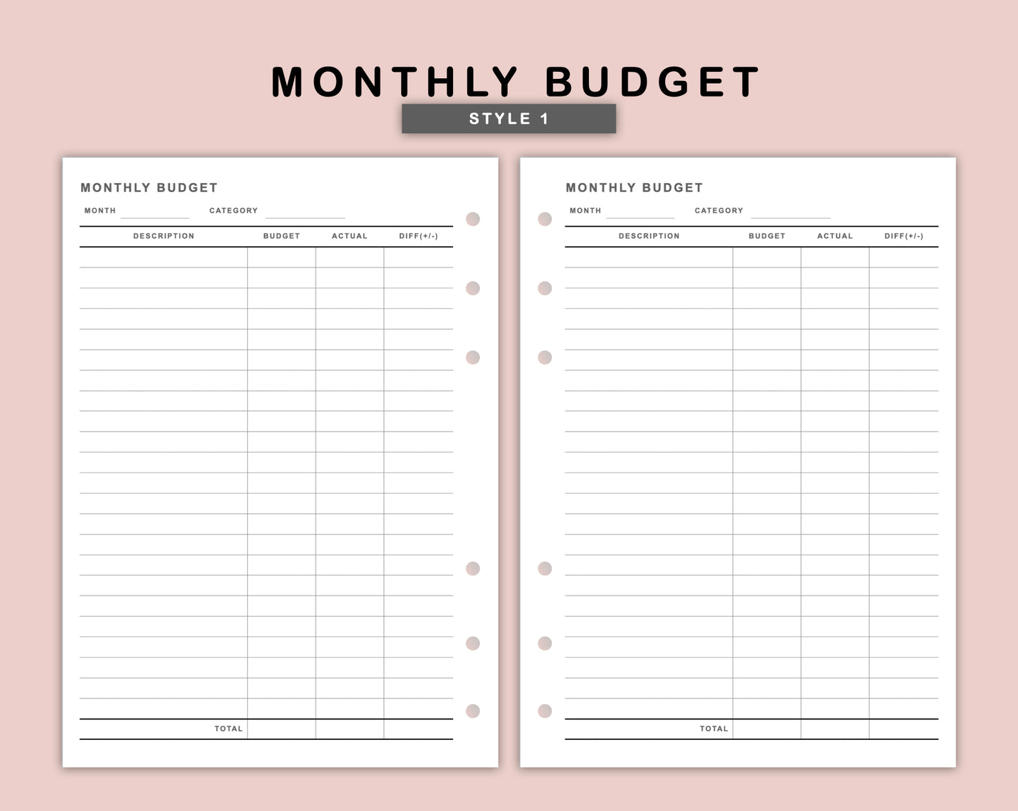 B6 Inserts - Monthly Budget