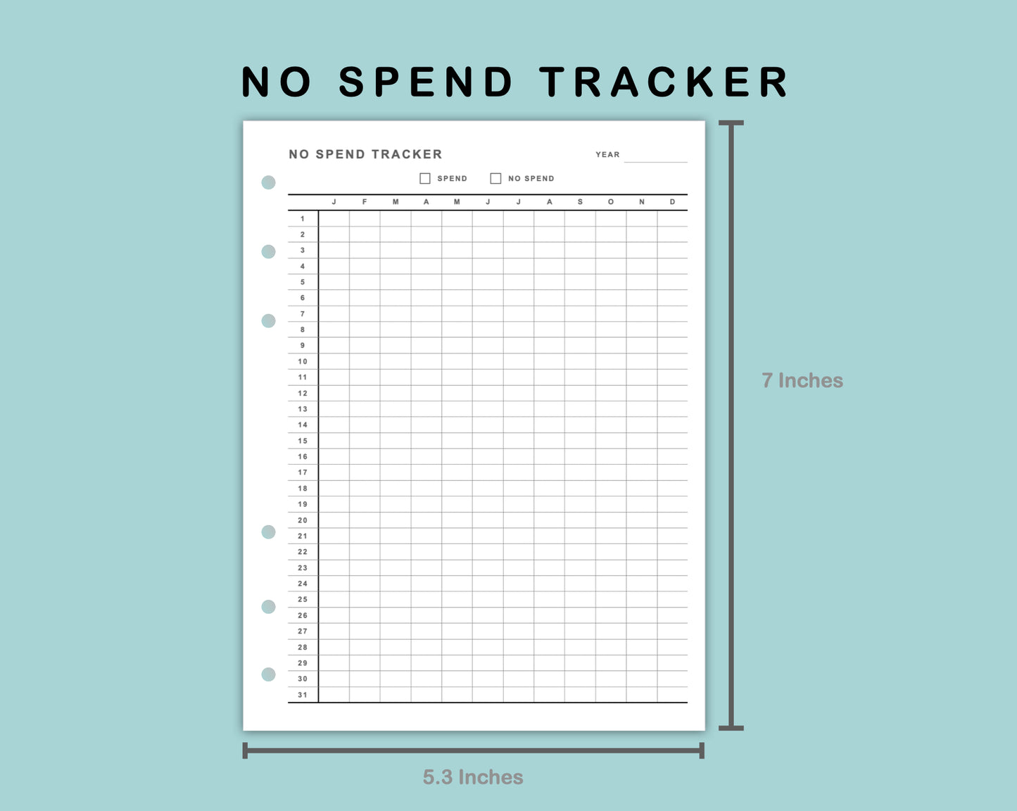 B6 Wide Inserts - No Spend Tracker