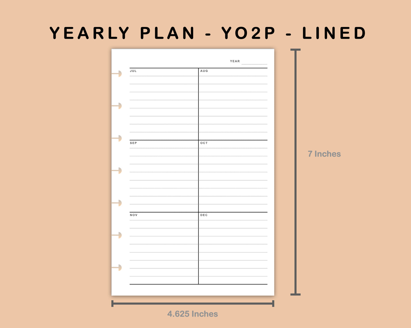 Mini Happy Planner Inserts - Yearly Plan - YO2P - Lined