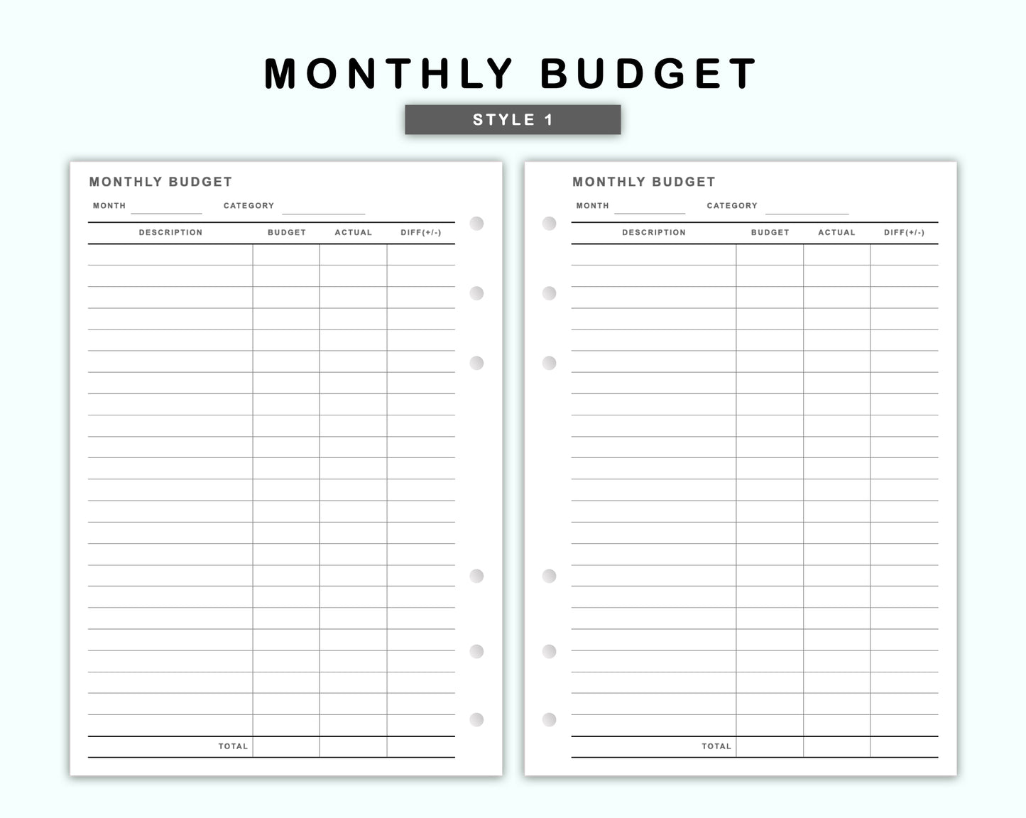 Personal Wide Inserts - Monthly Budget