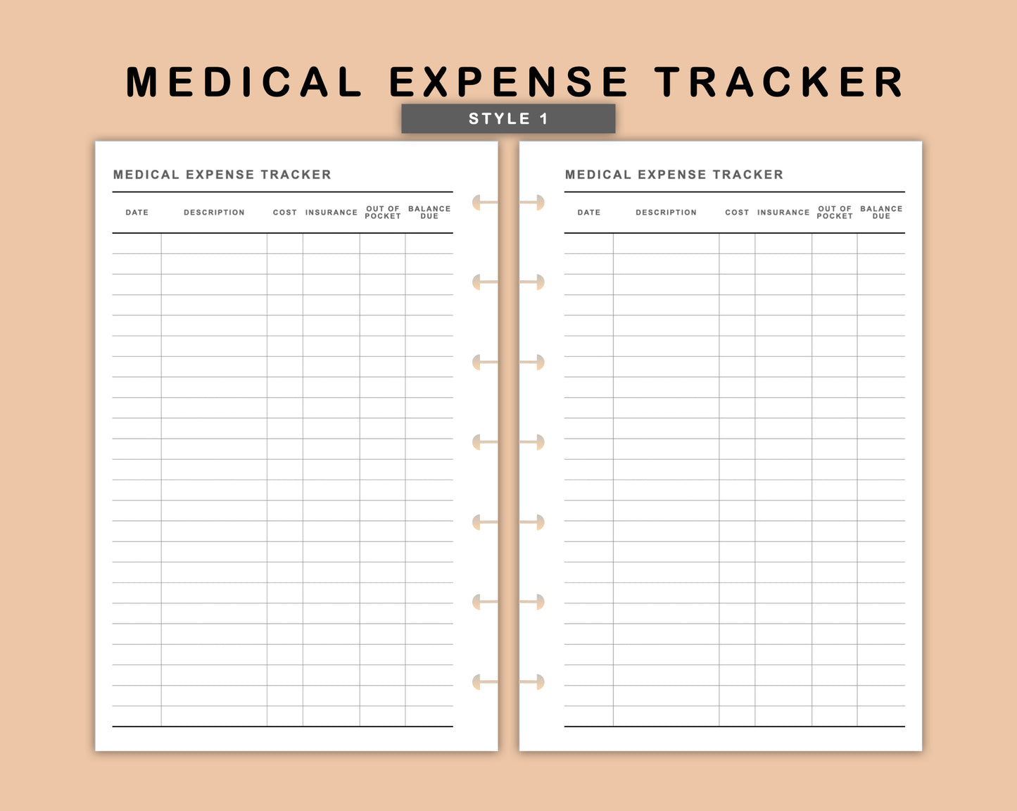 Mini Happy Planner Inserts - Medical Expense Tracker