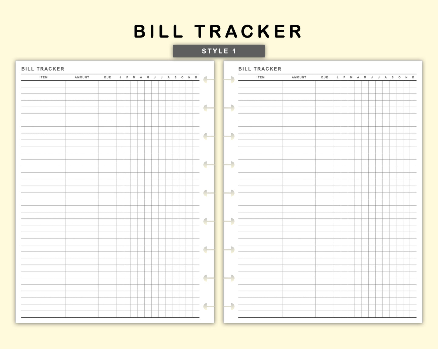 Classic HP Inserts - Bill Tracker