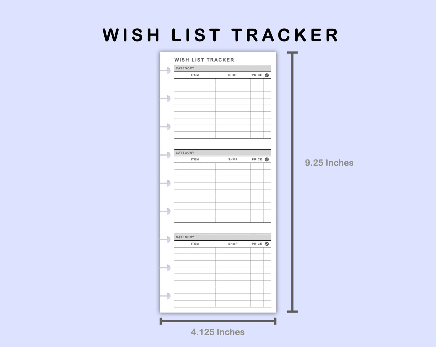 Skinny Classic HP Inserts - Wish List Tracker by Category